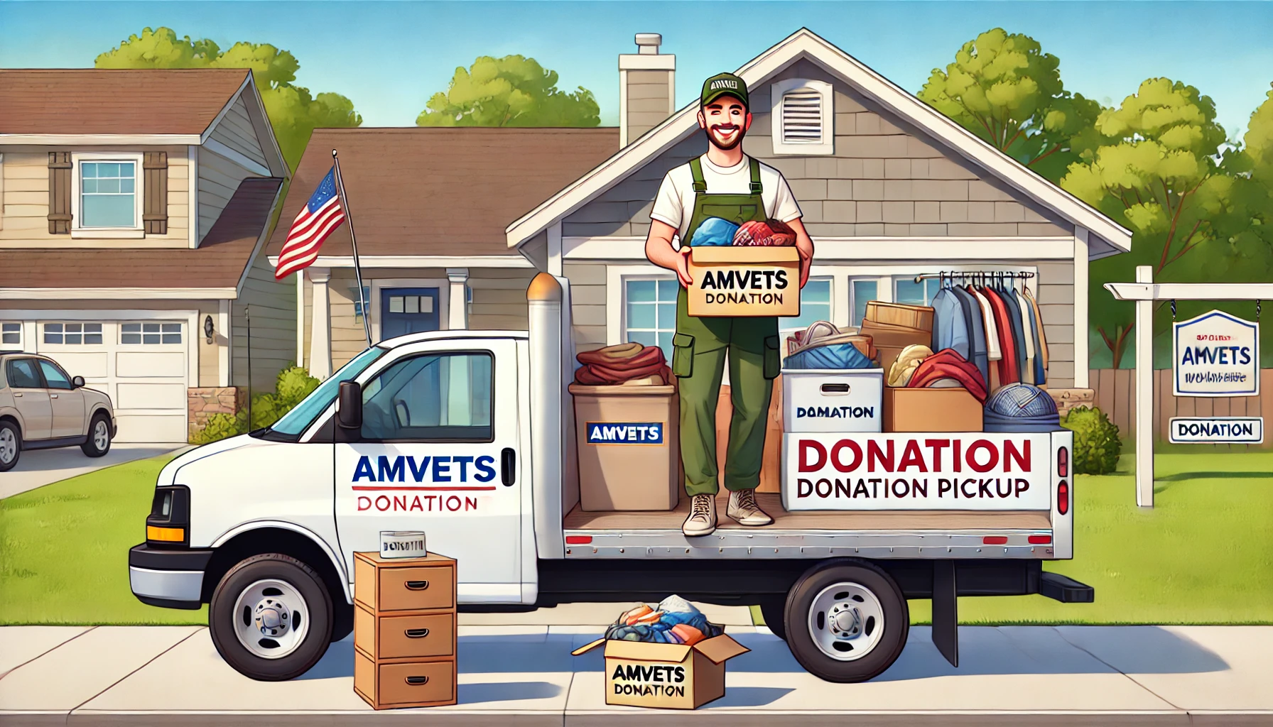 Amvets donation pickup truck collecting household items
