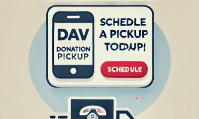 DAV donation pickup guide with organized donations ready for collection