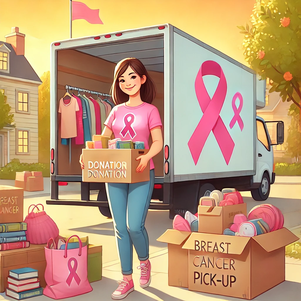 Breast cancer donation pick-up services for supporting cancer research and patient care.